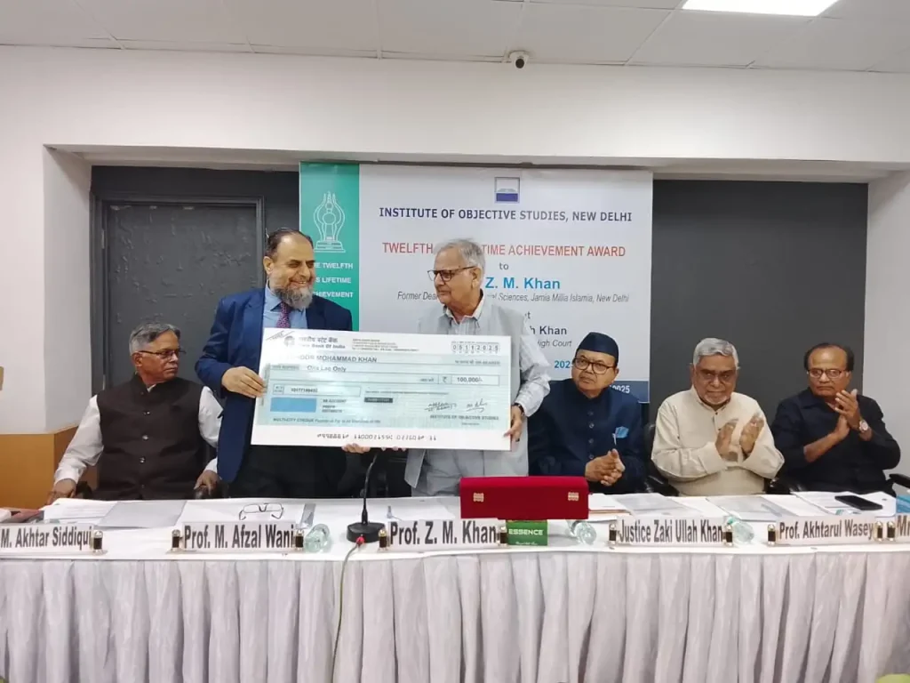 Jamia’s ex-Dean Zahoor M Khan honoured with IOS Lifetime Achievement Award, presented ₹1 lakh cheque IOS
